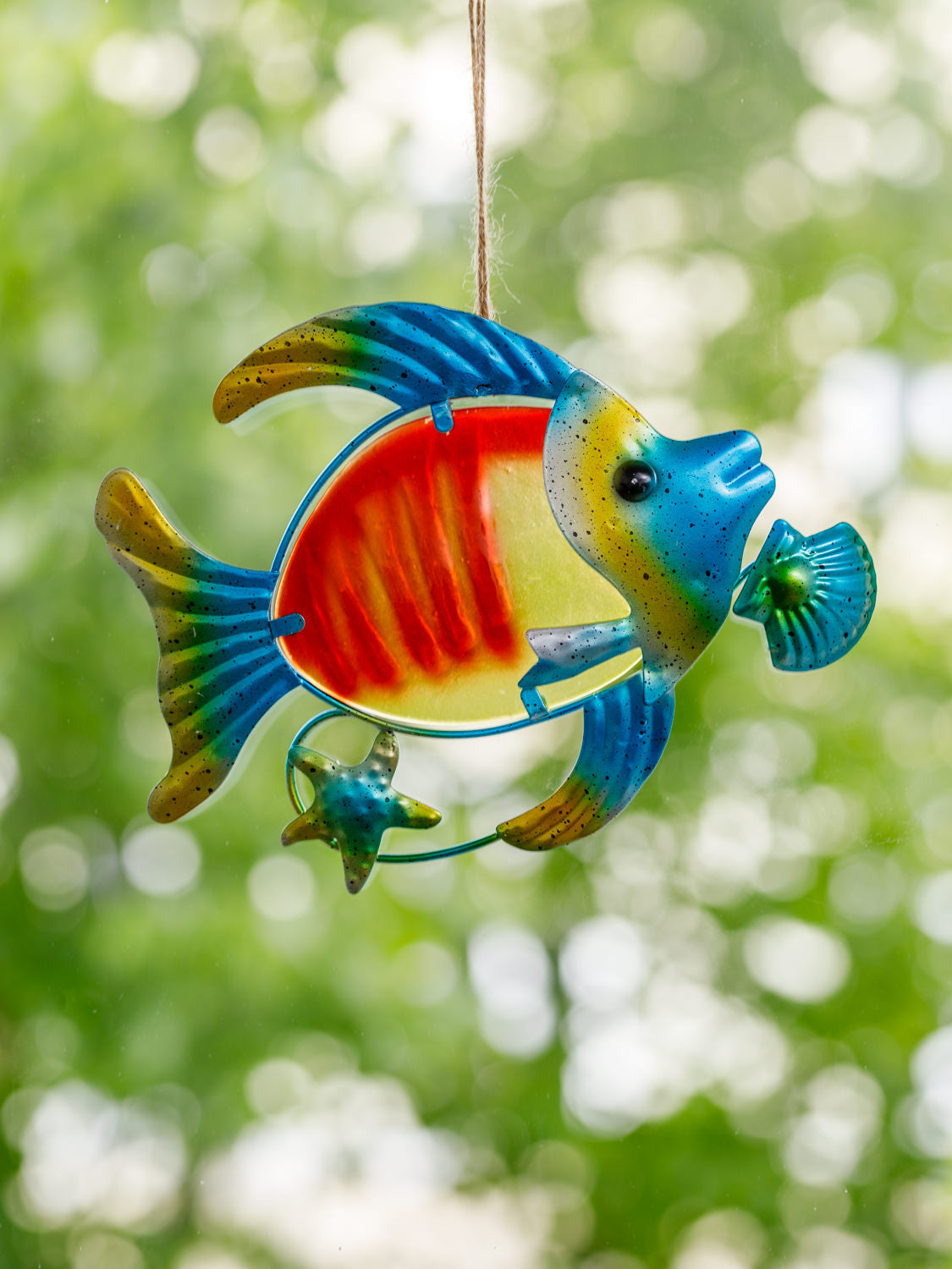 Deko Fisch Fensterbild bunt Metall Glas