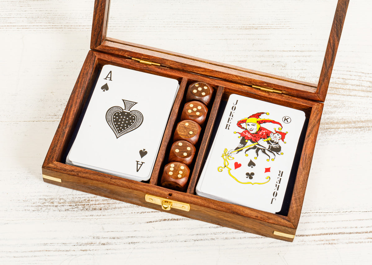 Karten Würfel Box mit Glasdeckel