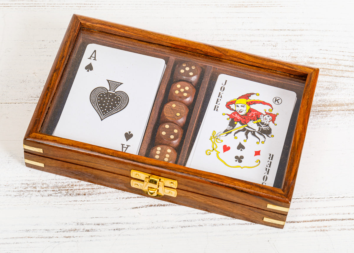 Karten Würfel Box mit Glasdeckel