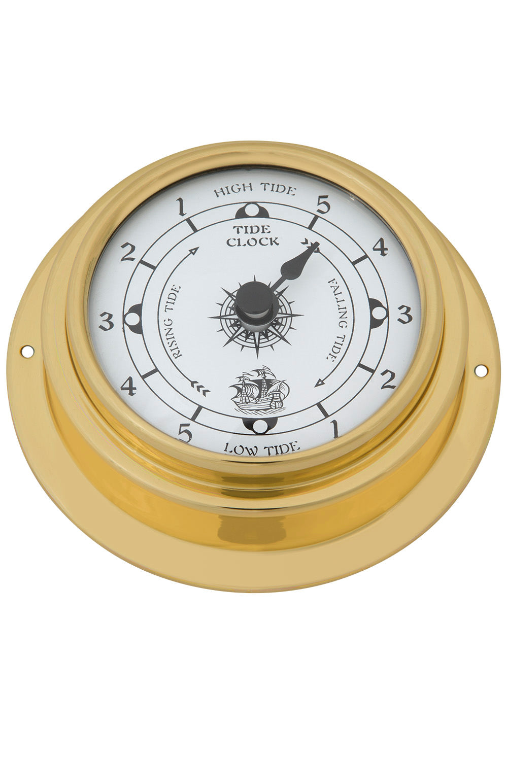 Kleine Tideuhr analog rund Messing 9,8cm