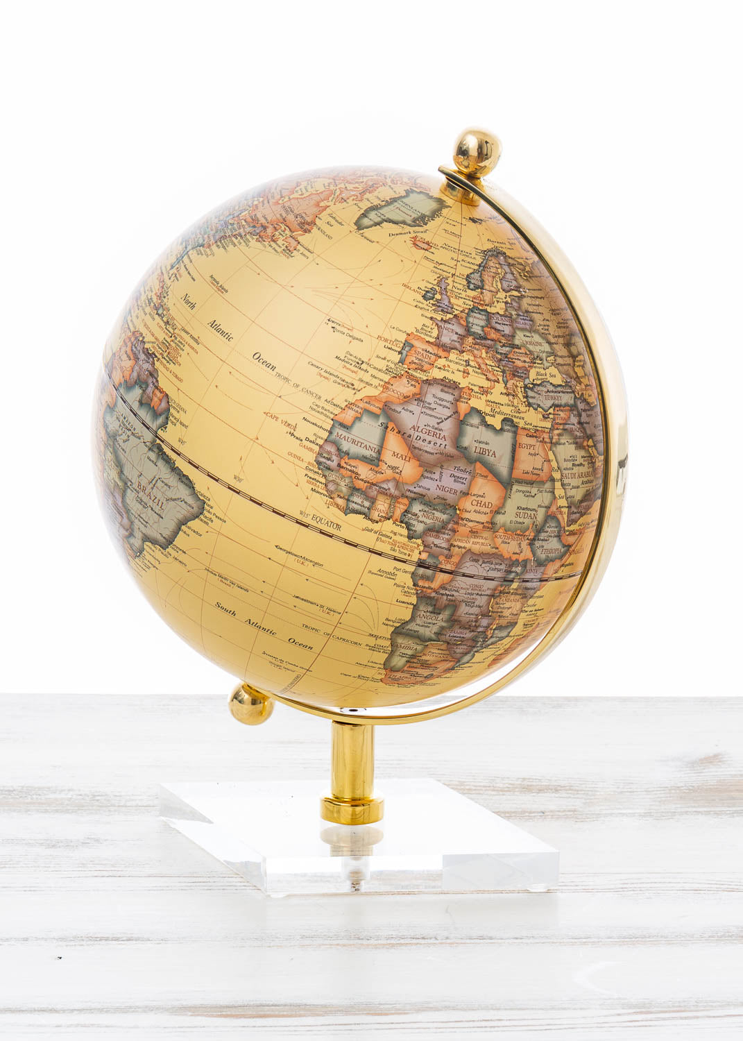 Tischglobus beige 30cm Messing