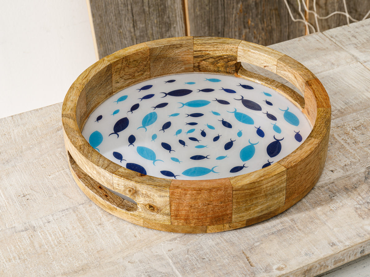 Tablett klein Mango Holz mit Fischen