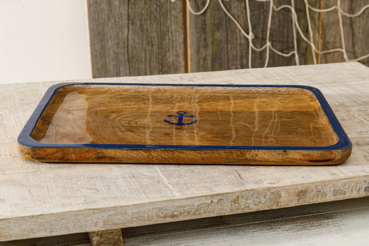 Mango Holz rechteckiger Teller mit Anker Steuerrad