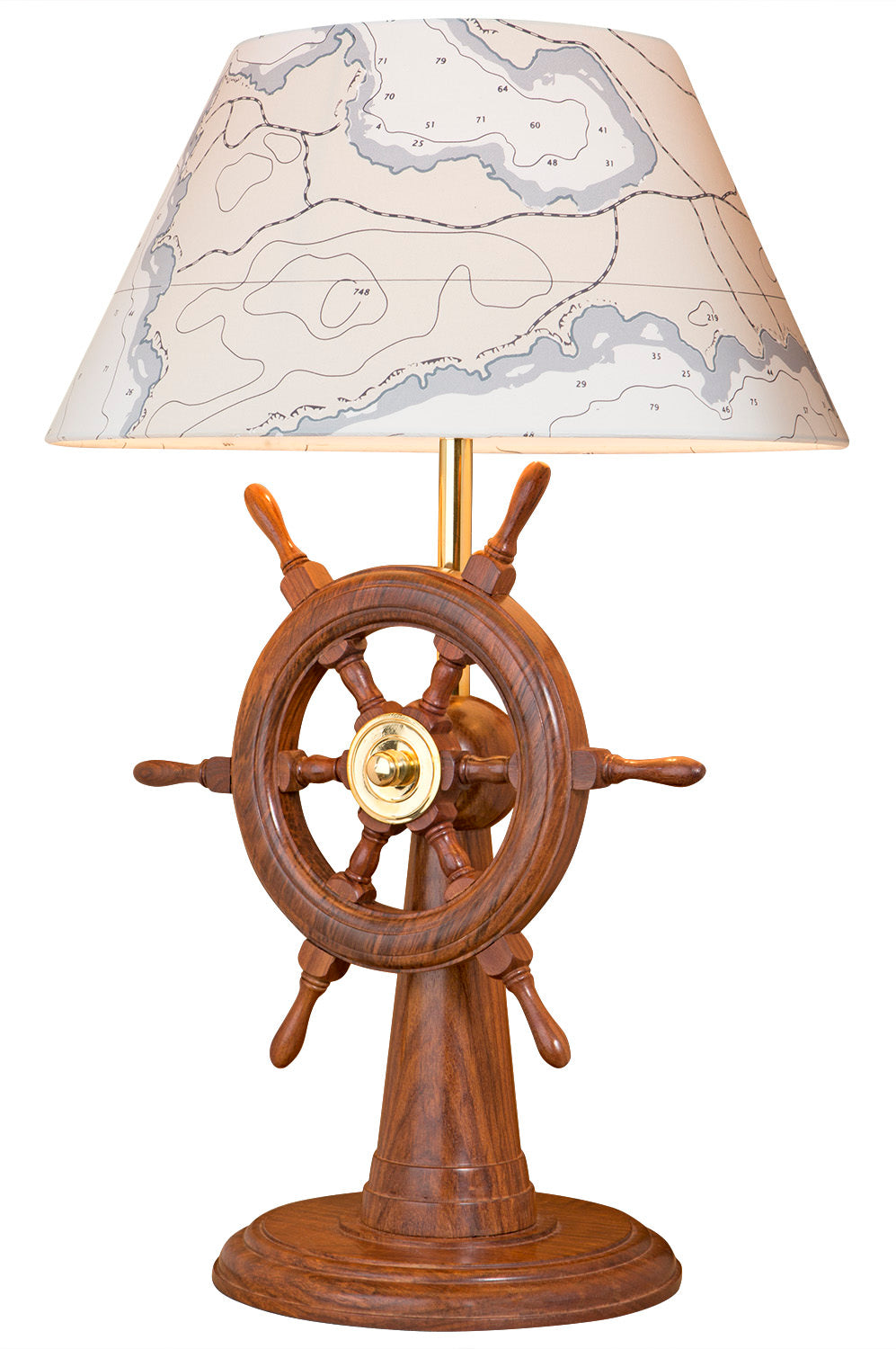 Tischlampe Holz mit Steuerrad Lampenschirm Seekarte
