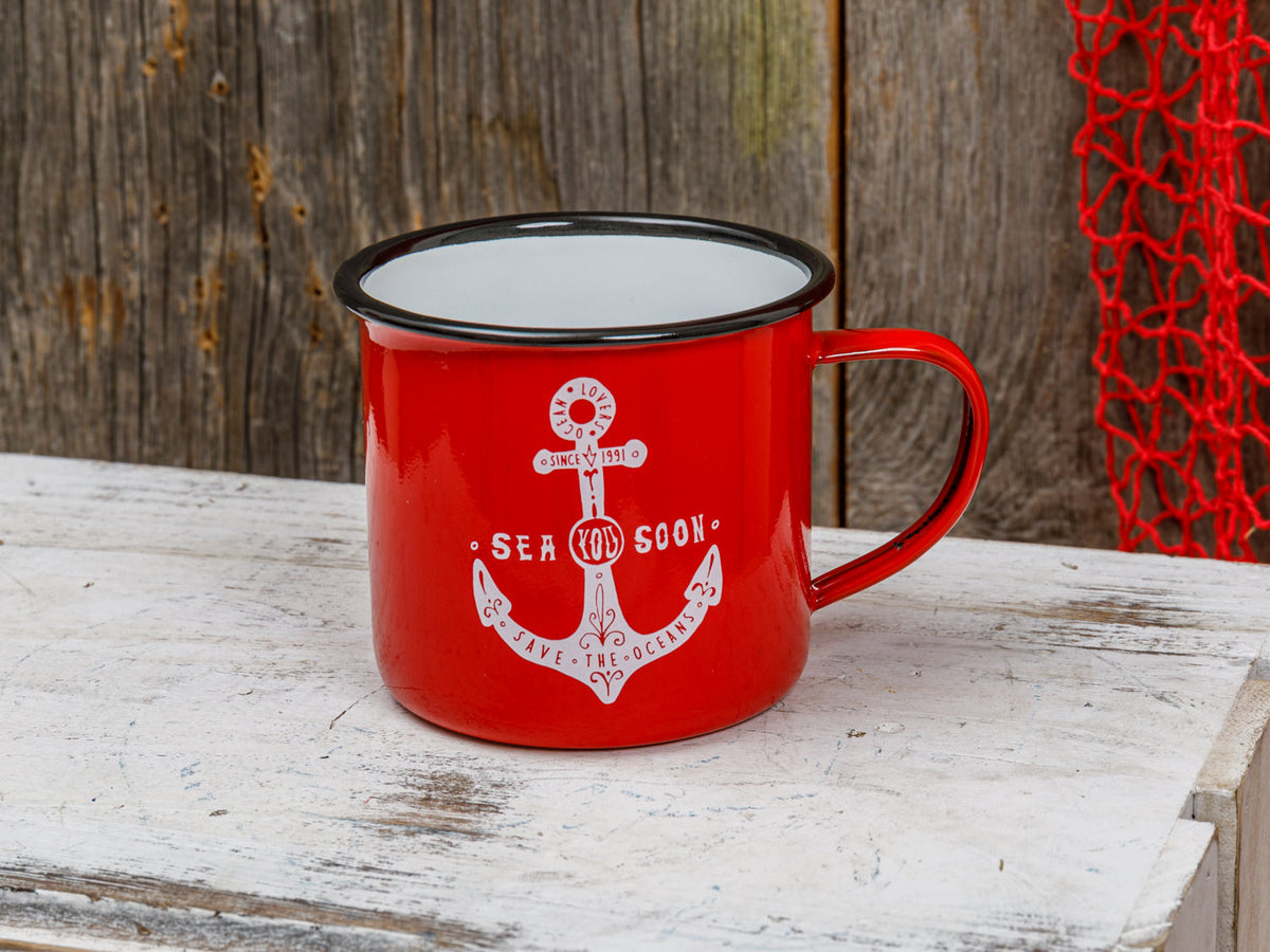 Kaffeebecher rot mit Anker Emaille